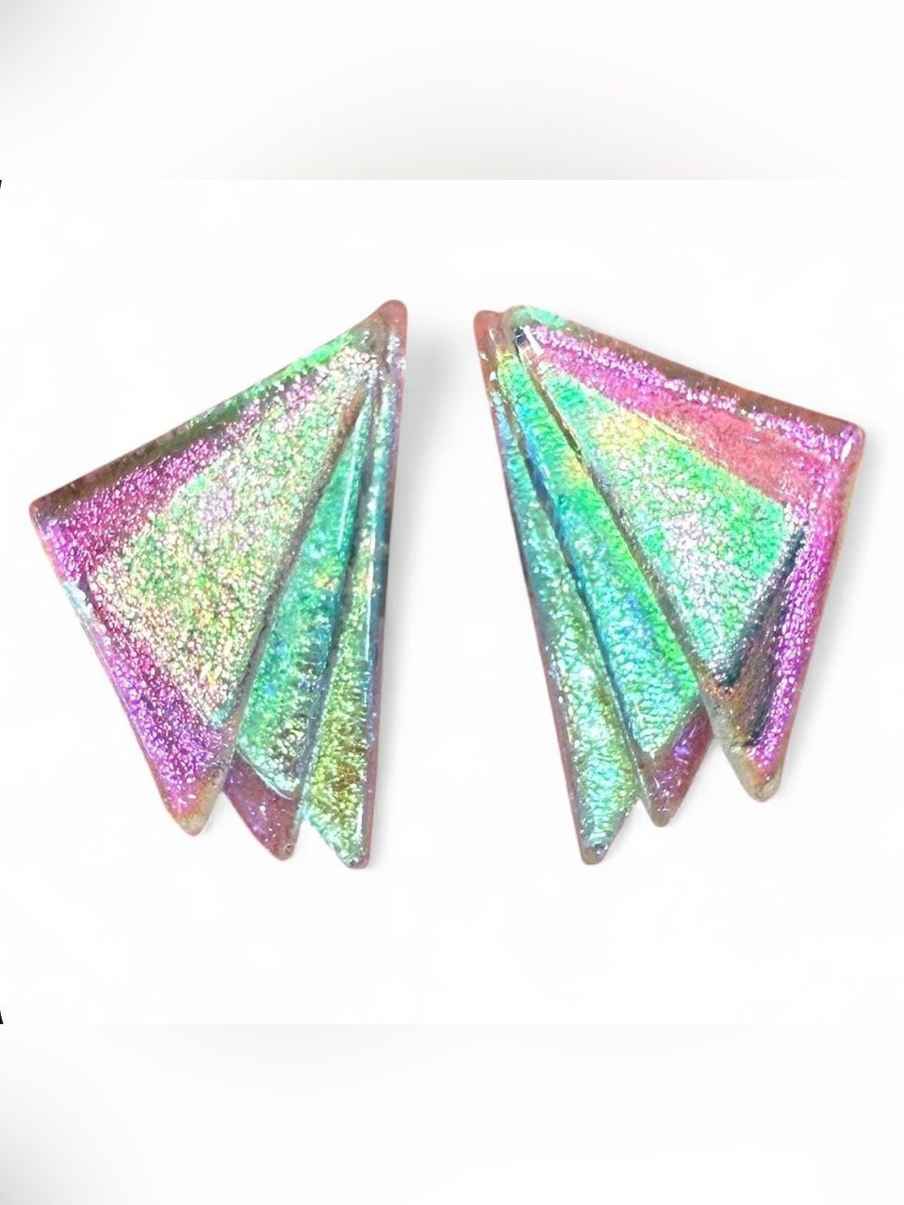 Handmade Dichroic Fused Glass Stud Earrings Modern Vintage Art festival post fun